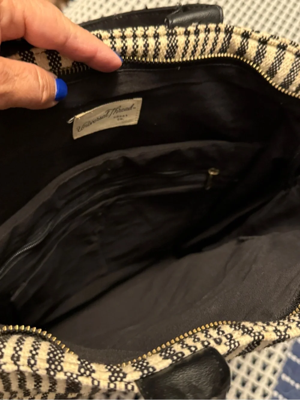 Universal Thread Canvas Stripe Tote Backpack - Black & Cream